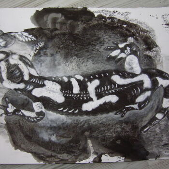 Dibujo titulada "La salamandre" por Isabelle Blanc, Obra de arte original, Tinta