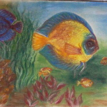 Drawing titled "Les Discus" by Isabelle Blanc, Original Artwork, Pastel