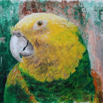 Peinture intitulée "Le Perroquet Vert e…" par Isabelle Blanc, Œuvre d'art originale, Huile