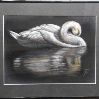 Drawing titled "Le cygne" by Isabelle Blanc, Original Artwork, Pastel Mounted on Cardboard