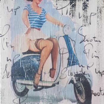 Collages intitulée "Pin up scooter" par Isabelle Blondel, Œuvre d'art originale, Collages
