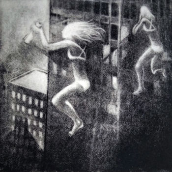 Incisioni, stampe intitolato "Sauvetage à New-York" da Isabelle Delamarre, Opera d'arte originale, incisione