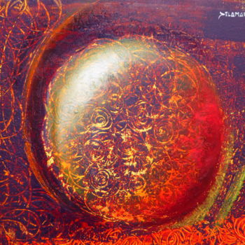 Schilderij getiteld "BOULE DE VIE 33X46" door Isabelle Delamarre, Origineel Kunstwerk, Acryl