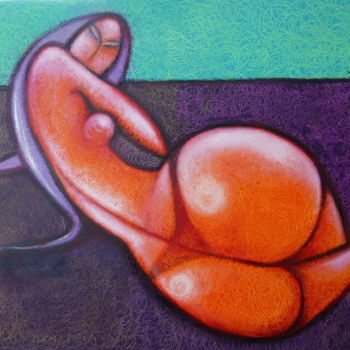 Картина под названием "MUSE AU SOLEIL 81x1…" - Isabelle Delamarre, Подлинное произведение искусства, Масло