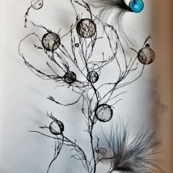 제목이 "Ajourée"인 미술작품 Isabelle Delteil Mc Williams로, 원작, 잉크 나무 들것 프레임에 장착됨