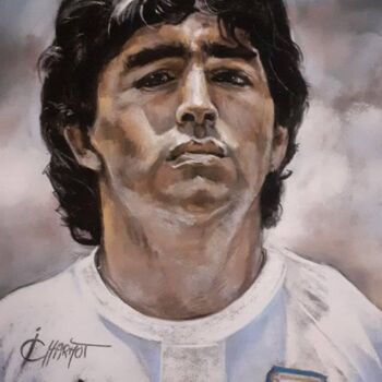 Painting titled "Diego Maradona" by Isabelle Derangere, Original Artwork, Pastel