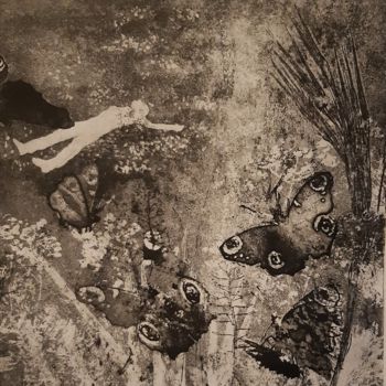 Impressões e gravuras intitulada "Le dormeur du val." por Isabelle Desaulty, Obras de arte originais, Água forte