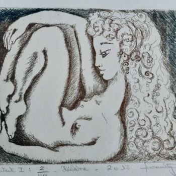 Gravures & estampes intitulée "Hélène" par Isabelle Desaulty, Œuvre d'art originale, Eau-forte