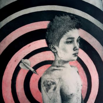 Printmaking titled ""ZONE ROUGE"" by Isabelle Desaulty, Original Artwork, Etching
