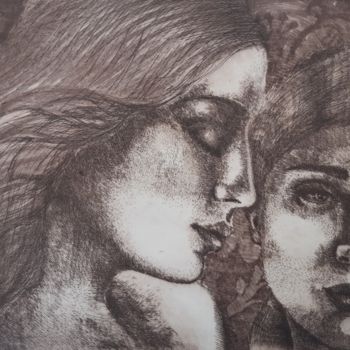 Impressões e gravuras intitulada ""L'une de nous deux"" por Isabelle Desaulty, Obras de arte originais, Água forte