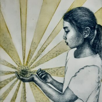 Printmaking titled ""Soleil d'asie"" by Isabelle Desaulty, Original Artwork, Etching