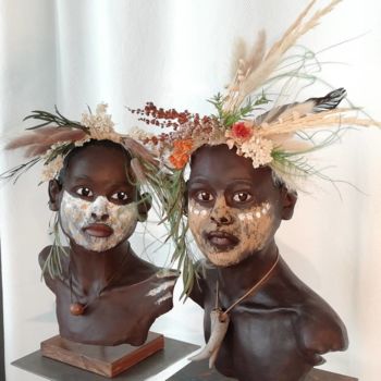 Sculpture intitulée "Dawit et Tesfaé" par Isabelle Fisson, Œuvre d'art originale, Argile