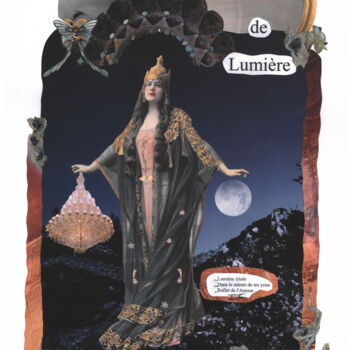 Collages intitolato "La Porteuse de Lumi…" da Isabelle Flegeau, Opera d'arte originale, Collages