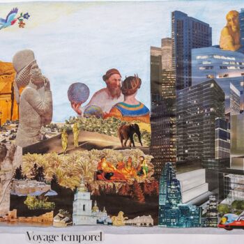 Collages titled "Voyage temporel" by Isabelle Flegeau, Original Artwork, Collages