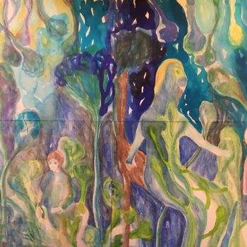 Peinture intitulée "Dans les feuillages" par Isabelle Garderet, Œuvre d'art originale, Encre