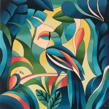 Painting titled "Tropics" by Isabelle Gilly, Original Artwork, Acrylic Mounted on Wood Stretcher frame