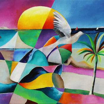 Peinture intitulée "Bain de soleil à l'…" par Isabelle Guillet Bouloc (ZiB), Œuvre d'art originale, Huile Monté sur Châssis…