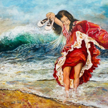 Painting titled "Bailando con las ol…" by Isabelle Jacq (Gamboena), Original Artwork, Acrylic