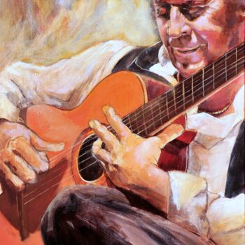Painting titled "Paco de Lucia" by Isabelle Jacq (Gamboena), Original Artwork, Acrylic