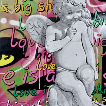 Painting titled "Love is a big shit" by Isabelle Jura, Original Artwork, Spray paint