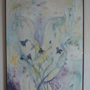 Painting titled "Les ancolies" by Isabelle Leroux, Original Artwork, Oil