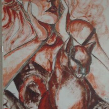 Painting titled "Red Witch" by Isabelle Leroux, Original Artwork, Oil