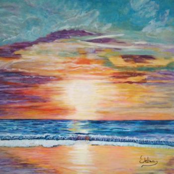 Peinture intitulée "Coucher de soleil 2" par Isabelle Lucas, Œuvre d'art originale, Huile