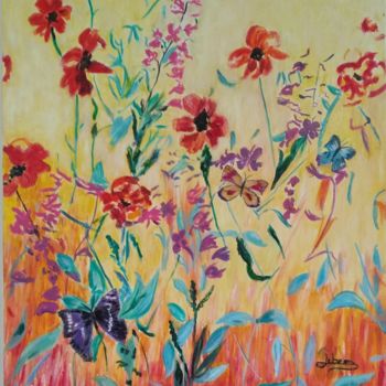 Painting titled "Coquelicots et papi…" by Isabelle Lucas, Original Artwork, Oil