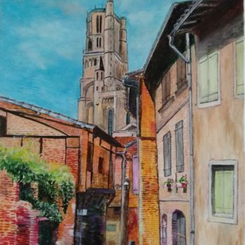 Painting titled "Dans les rues d'Albi" by Isabelle Lucas, Original Artwork, Oil