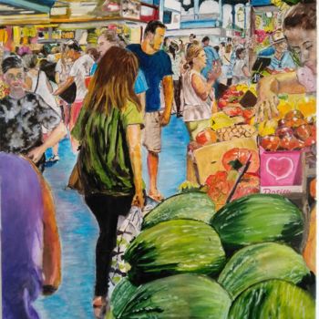 Peinture intitulée "Le marché de Malaga" par Isabelle Lucas, Œuvre d'art originale, Huile