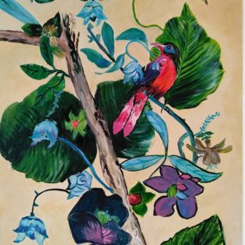 Painting titled "Les oiseaux merveil…" by Isabelle Lucas, Original Artwork, Oil