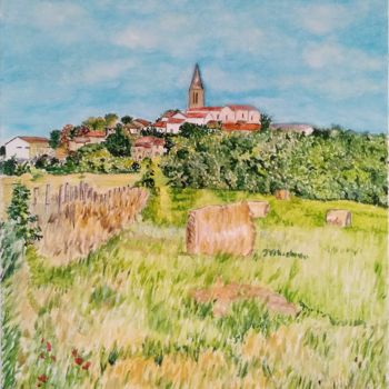 Painting titled "Le petit village da…" by Isabelle Lucas, Original Artwork, Oil