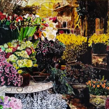 Painting titled "La boutique du fleu…" by Isabelle Lucas, Original Artwork, Oil