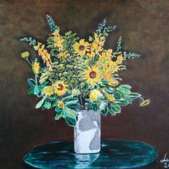 Картина под названием "Le bouquet de solei…" - Isabelle Lucas, Подлинное произведение искусства, Масло