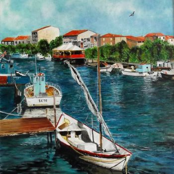 Pintura titulada "Les barques au port" por Isabelle Lucas, Obra de arte original, Oleo
