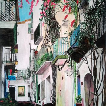 Картина под названием "Rue des bougainvill…" - Isabelle Lucas, Подлинное произведение искусства, Масло