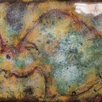 Malarstwo zatytułowany „Rhinocéros bis - Em…” autorstwa Isabelle Mathis, Oryginalna praca, Emalia Zamontowany na Panel drewn…