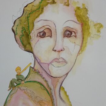 Painting titled "Petit Prince" by Isabelle Merle, Original Artwork, Watercolor Mounted on Wood Stretcher frame