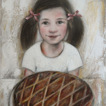 Painting titled ""J'aime la galette"" by Isabelle Milloz, Original Artwork, Acrylic Mounted on Wood Stretcher frame
