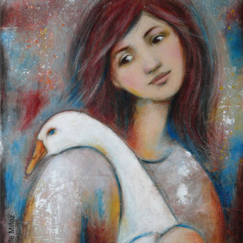 Painting titled "Avec mon oie" by Isabelle Milloz, Original Artwork, Acrylic Mounted on Wood Stretcher frame