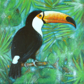 Painting titled "Toucan" by Isabelle Milloz, Original Artwork, Acrylic Mounted on Wood Stretcher frame