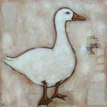 Painting titled "Une oie" by Isabelle Milloz, Original Artwork, Acrylic Mounted on Wood Stretcher frame