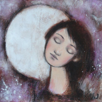 Painting titled "Luna (+ passe-parto…" by Isabelle Milloz, Original Artwork, Acrylic Mounted on Cardboard