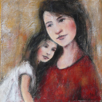 Painting titled "Maman et moi (+ pas…" by Isabelle Milloz, Original Artwork, Acrylic Mounted on Cardboard
