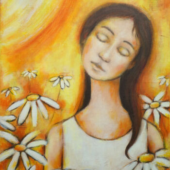 Painting titled "Le soleil est là" by Isabelle Milloz, Original Artwork, Acrylic Mounted on Wood Stretcher frame