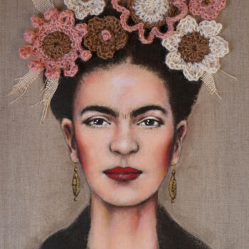 Painting titled "Frida I" by Isabelle Milloz, Original Artwork, Acrylic Mounted on Wood Stretcher frame