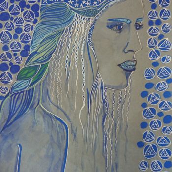"Portrait bleu aux p…" başlıklı Tablo Isabelle Pain tarafından, Orijinal sanat, Işaretleyici