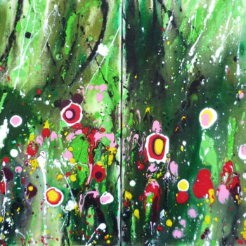 Картина под названием "Jungle Flowers" - Isabelle Pelletane, Подлинное произведение искусства, Акрил Установлен на Деревянна…