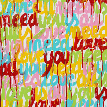 Painting titled "Need Love" by Isabelle Pelletane, Original Artwork, Acrylic Mounted on Wood Stretcher frame
