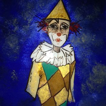 Schilderij getiteld "Le blues du clown" door Lisa, Origineel Kunstwerk, Olie